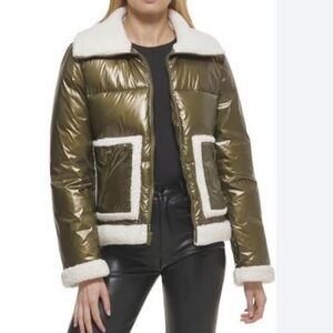 Levi's Olive Green Puffer Jacket with White Sherpa Trim